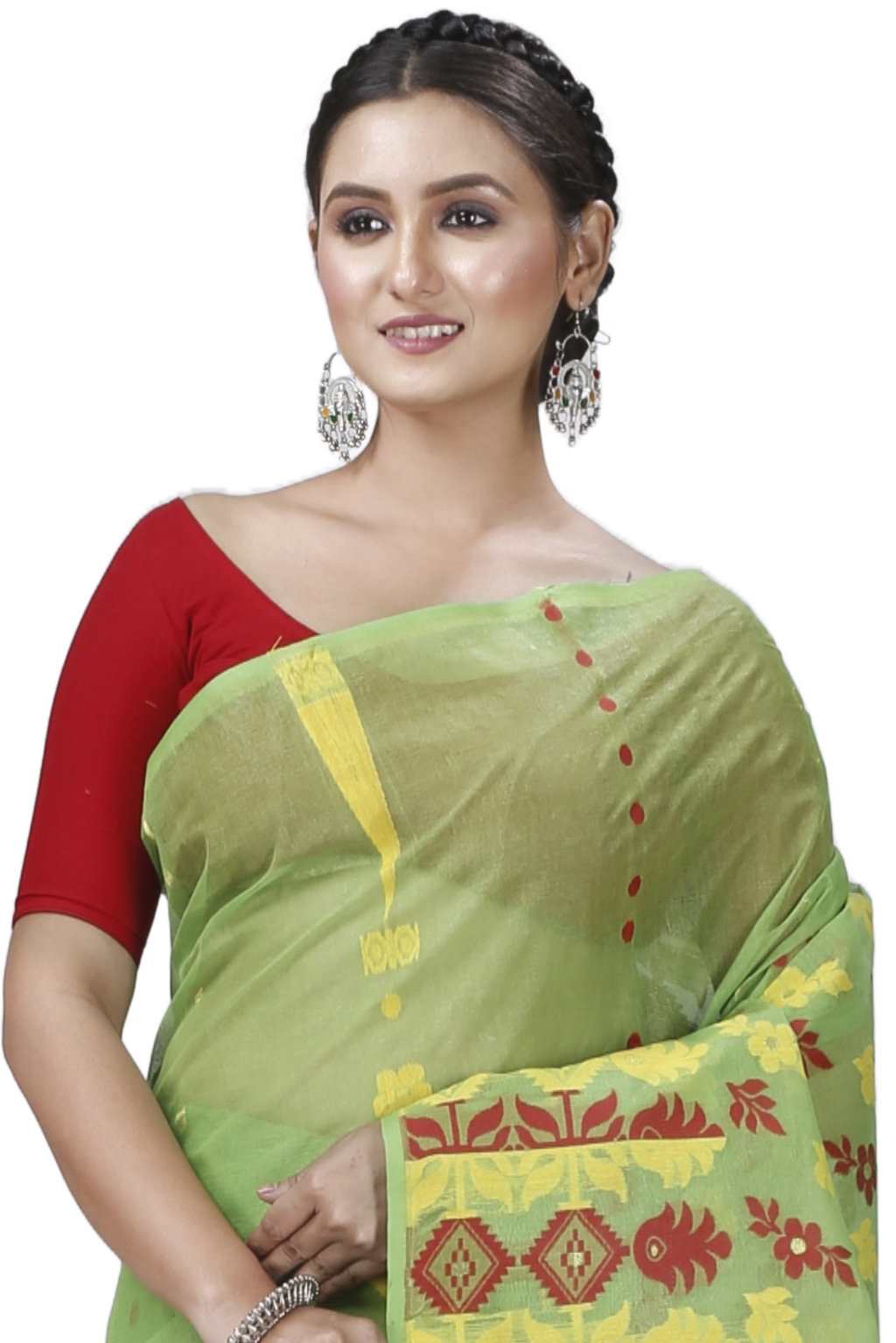 Green Pure Cotton Urmila Jamdani Saree (1122)